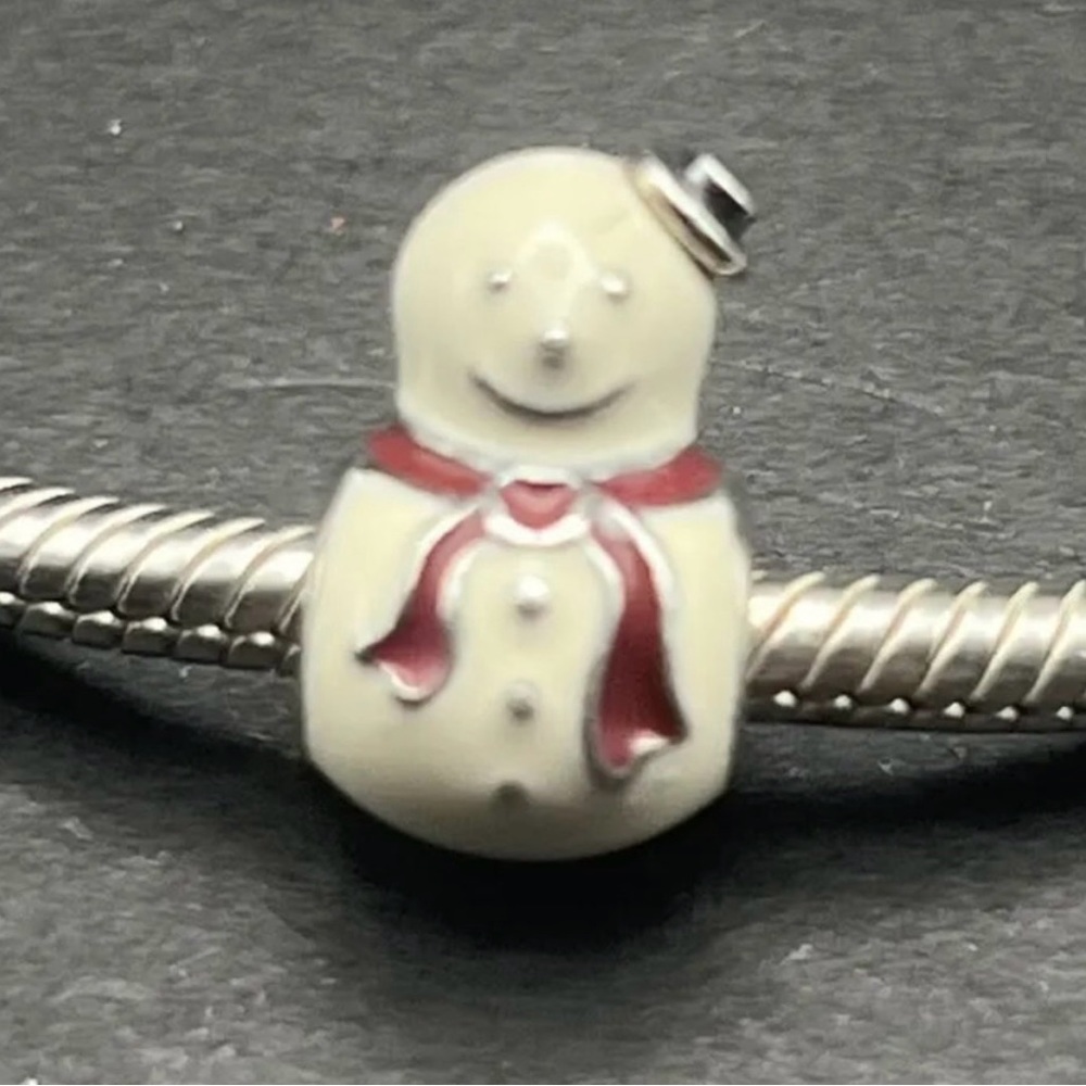 Pandora Snowman White Enameled Retired Excellent sterling